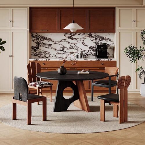 Round Solid Wood Dining Table, Pine / Ash Wood Artistic Spliced Base Dining Table for Home Dining Room - Dining table - QO...