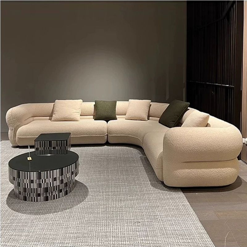 Italian Minimalist Curved Sofa, Cream-Toned Light Luxury Style