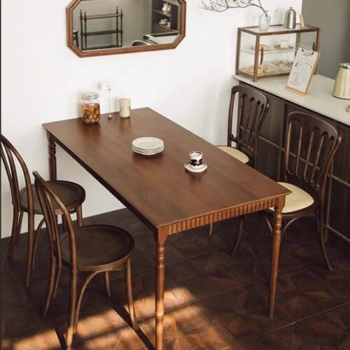 Vintage Rectangular Solid Wood Dining Table, Pine / Ash Wood Turned‑Leg Dining Table for Dining Room - Dining table - QO...