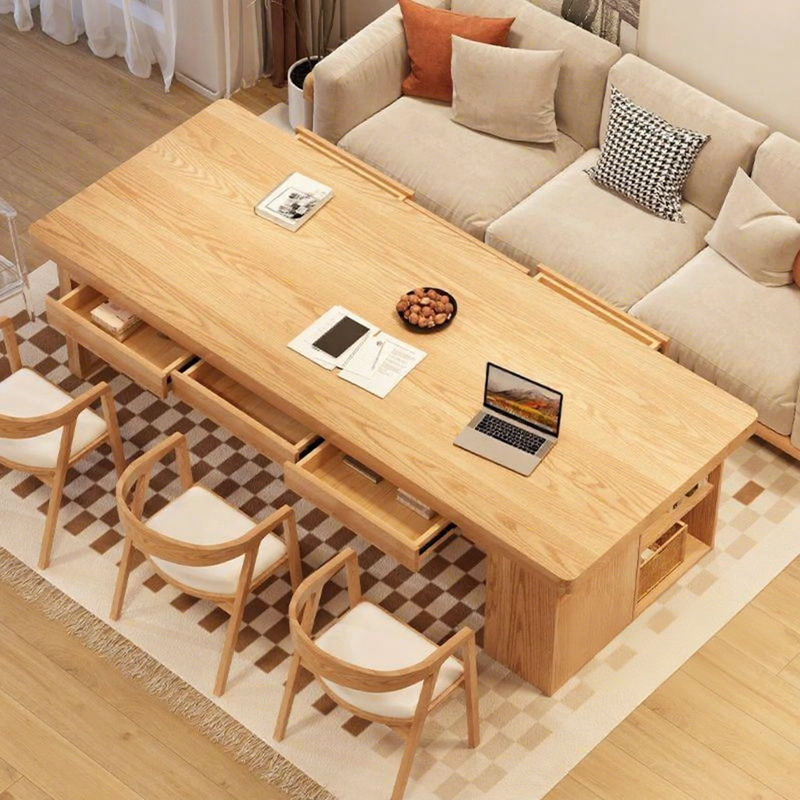 QONKA Oval & Round Solid Wood Coffee Table with Black Metal Legs, Modern Living Room Center Table main product image 2
