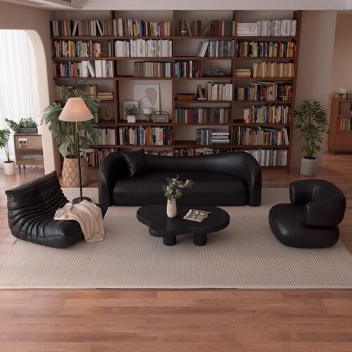 Italian-style Leather Sofa in Black, Vintage and Minimalist - Living room furniture - QONKA HOME