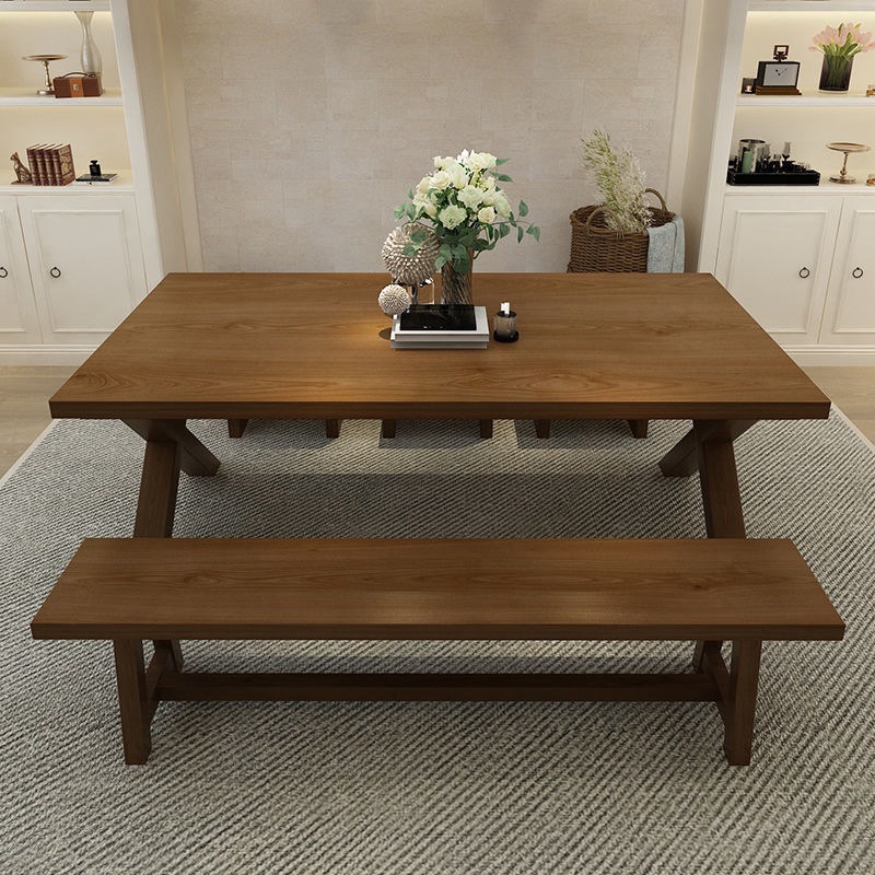 Solid Pine Wood Rectangular Dining Table, X‑Leg Farmhouse Dining Table for Dining Room