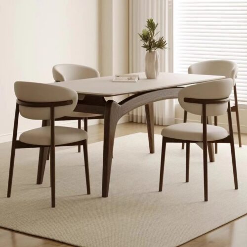 Modern Curved Leg Dining Table, Sintered Stone Tabletop with Solid Rubber Wood Frame for Dining Room - Dining table - QONK...
