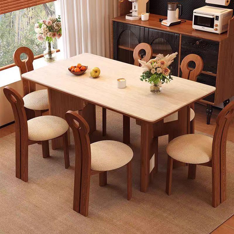 Art Geometric Dining Table, Sintered Stone Tabletop with Ash Wood Frame for Home Dining Room