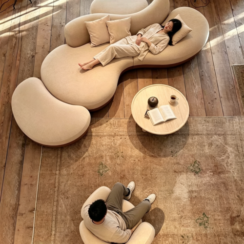 Nordic Minimalist, Retro, and Wabi-Sabi Styles; Curved Sofa - Living room furniture - QONKA HOME