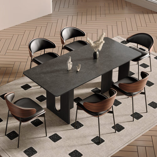 Modern Dining Table Sintered Stone Top with Solid Wood Legs for Home Dining Room - Dining table - QONKA HOME