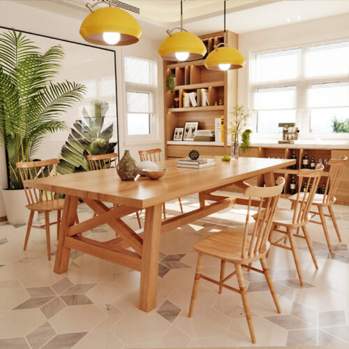 Rectangular Solid Pine Wood Dining Table Farmhouse Style Home Dinner Table - Dining table - QONKA HOME