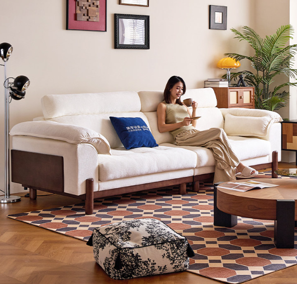 Japanese-Style Solid Wood Sofa, Modern and Minimalist