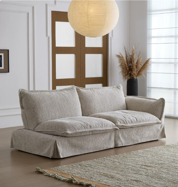 French Vintage Sofa, Vintage-Style Down-Filled Upholstered Sofa