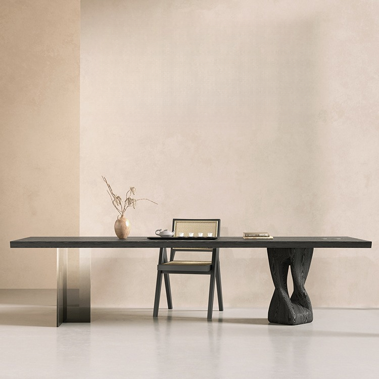 Rectangular Dining Table Solid Wood Top with Acrylic Legs Wabi Sabi Style Dinner Table Pine or Ash Wood Optional