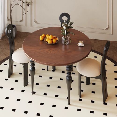 Round Solid Pine Wood Dining Table Vintage Turned Wood Leg Dinner Table - Dining table - QONKA HOME