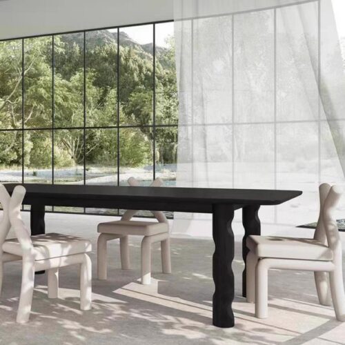 Rectangular Solid Pine Wood Dining Table Black Irregular Leg Dinner Table Vintage Home Table - Dining table - QONKA HOME