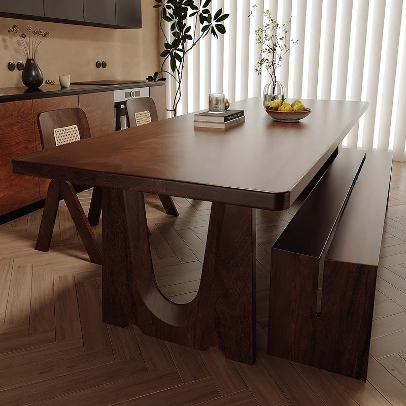 Rectangular Solid Wood Dining Table U-cutout Legs Mid Century Dinner Table Pine or Walnut Wood Optional