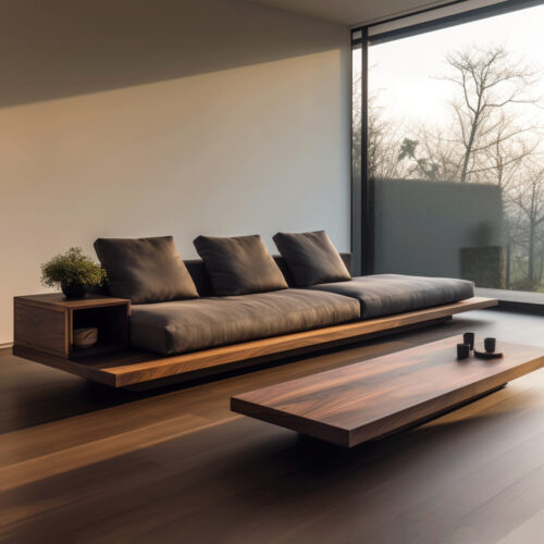 Song’s Aesthetics Solid Wood Linear Sofa: New North American Black Walnut and Ash Minimalist Living Room Sofa - Livi...