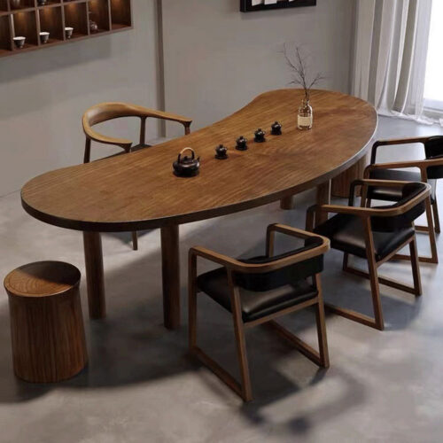 Irregular Water Drop Solid Pine Wood Dining Table Multi Round Leg Wabi Sabi Tea Table - Dining table - QONKA HOME