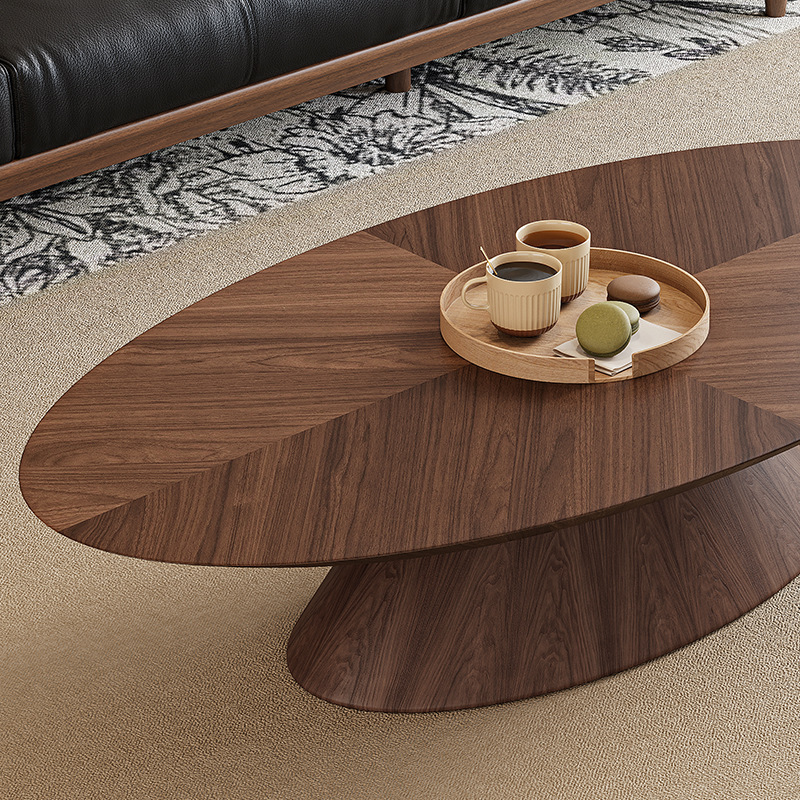 Mid‑Century Modern Oval Walnut Coffee Table, Pedestal Base Wood Coffee Table