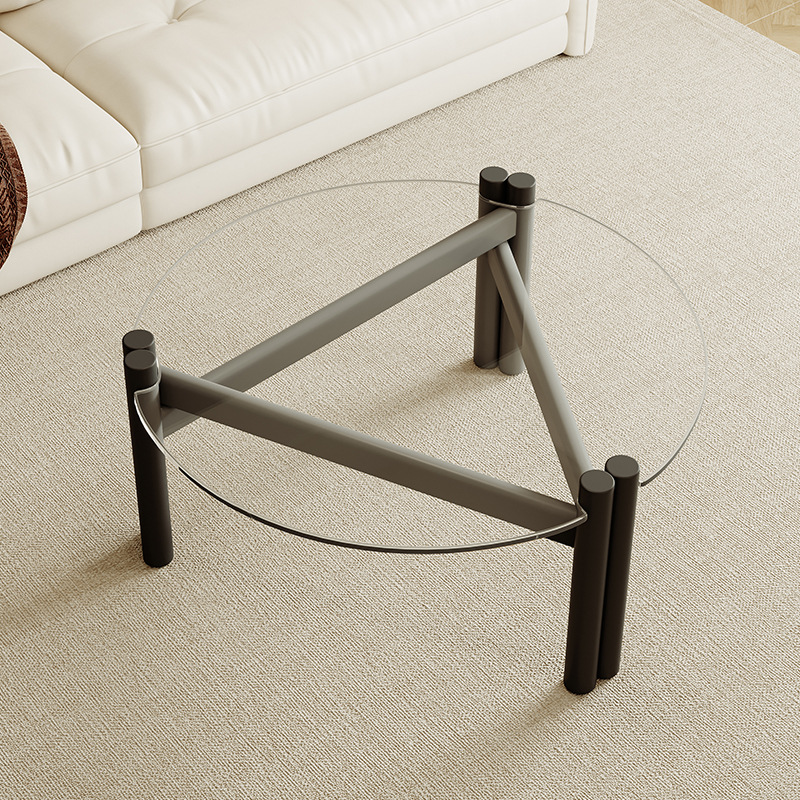 Modern minimalist Round Clear Glass Coffee Table, Tripod Wooden Leg Transparent Center Table