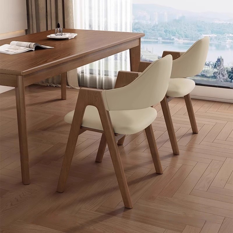 Mid-Century Wooden Dining Armchair  Pu Leather Upholstered Side Chair Comfortable Dinner Chair For Hotel Cafe Household Use