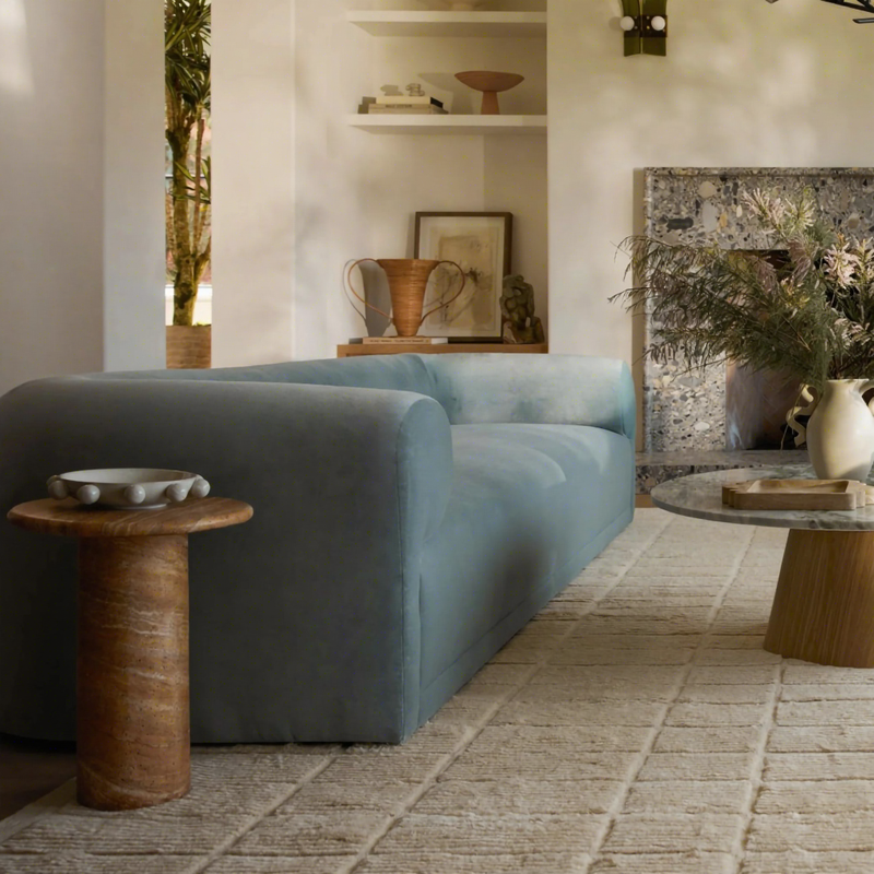 French Retro Modular Sofa, Modern Minimalist, Sky Blue