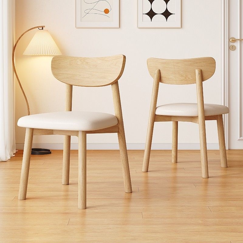Nordic Solid Wood Dining Chair with Curved Backrest & PU Padded Seat, Modern Minimalist Wooden Chair