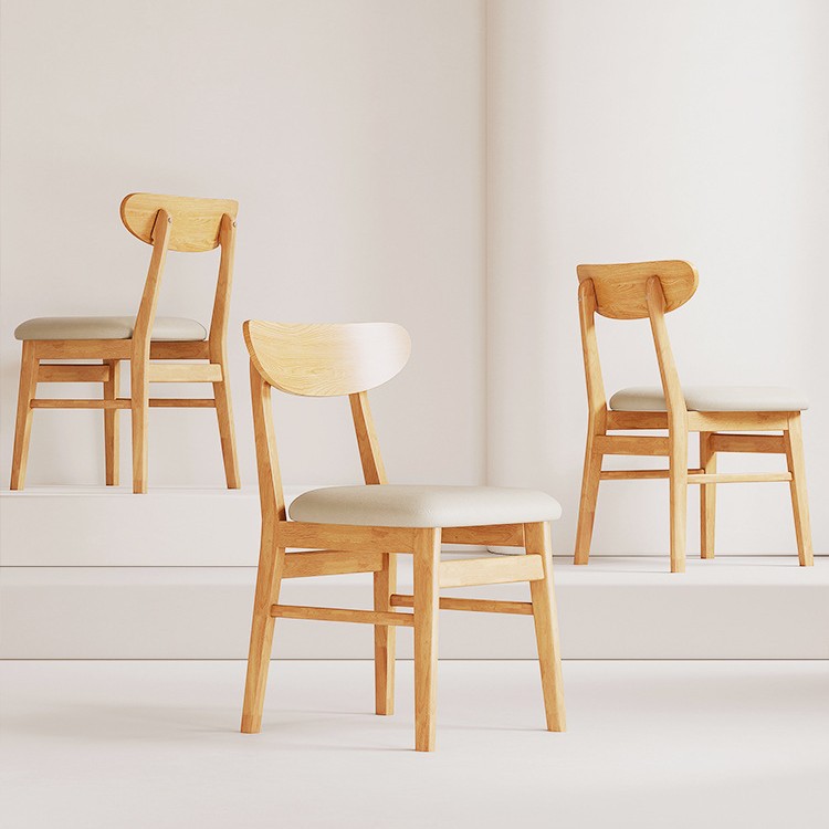 Walnut Finish Solid Wood Dining Chair with Cream Upholstered Seat, Modern Simple Restaurant Chair for Home Hotel Cafe