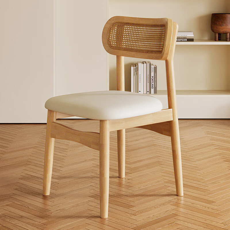 Solid Wood Rattan Back Dining Chair PU Leather Upholstered Seat Retro Woven Dining Chair Custom Color For Home Restaurant Hotel
