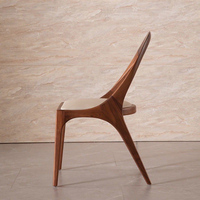 Designer Hollow Dining Chair, Premium Walnut / Ash Solid Wood Leisure Chair For Dining Room & Cafe