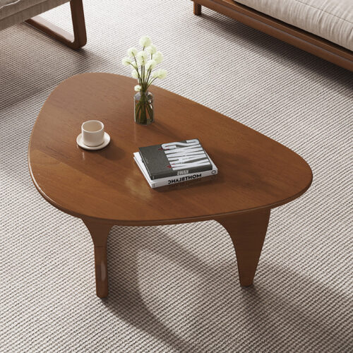 Irregular Oval Rubber Wood Coffee Table, Curved Hollow Solid Wood Leg Center Table - Coffee table - QONKA HOME