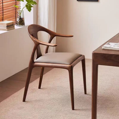 Organic Modern Solid Wood Armchair – Minimalist Sculptural Dining Chair in Premium Walnut Finish for Living Room & ...