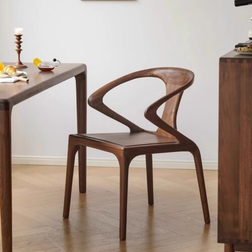 Mid-Century Modern Solid Walnut Dining Chair with Integrated Curved Armrests, Ergonomic Solid Wood Accent Chair for Dining...