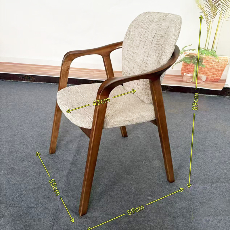 Modern Solid Wood Arm Dining Chair,  Upholstered Armrest Chair With  Fabric/Leather Cushion For Dining Room Hotel