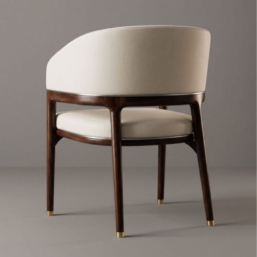 Luxury Curved Arm Solid Wood Dining Chair,  High-End Ash Wood Fabric Upholstered Chair With Metal Trim For Villa Hotel - S...