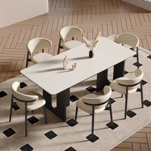 Modern Dining Table Sintered Stone Top with Solid Wood Legs for Home Dining Room - Dining table - QONKA HOME