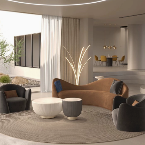 Curved Sofa, Italian Minimalist Style, Matte Fabric, for Living Rooms - Living room furniture - QONKA HOME