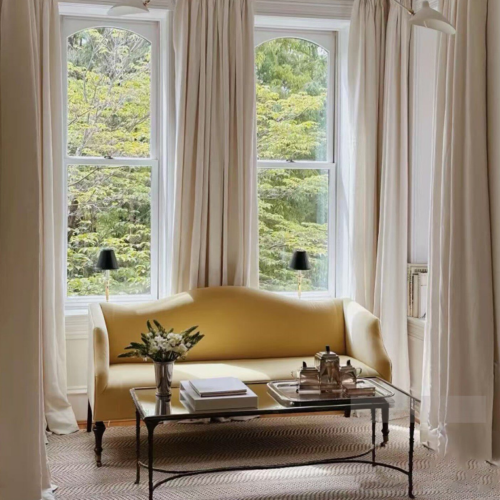 French Vintage Yellow Upholstered Sofa, Beautiful Velvet Sofa - Living room furniture - QONKA HOME