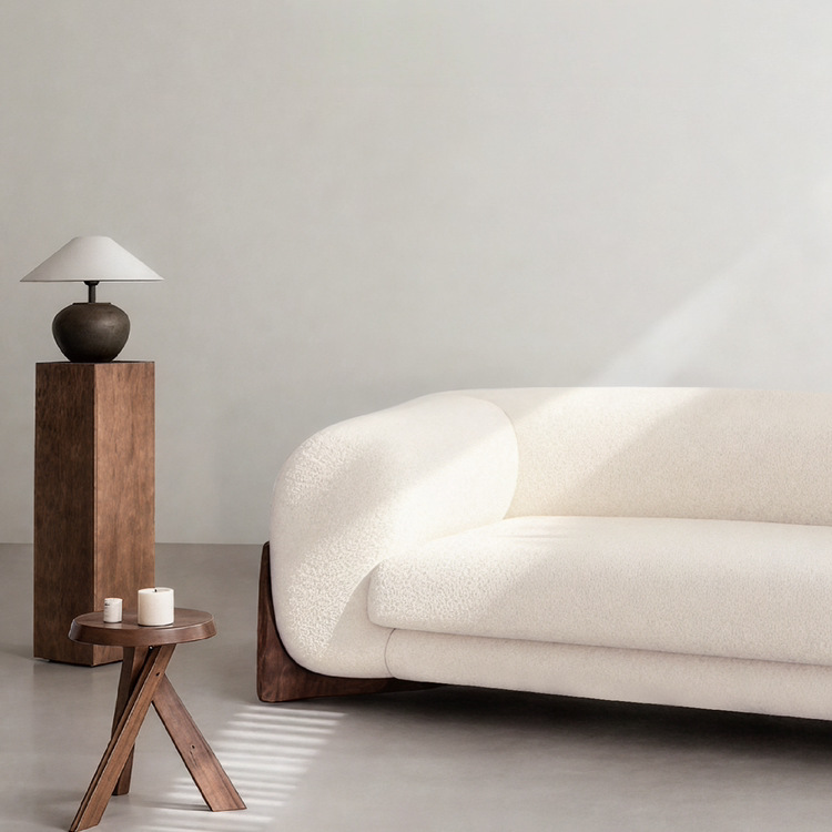QONKA Nordic Minimalist Cream-Colored Sofa, Italian Minimalist Luxury Curved Sofa main product image 3