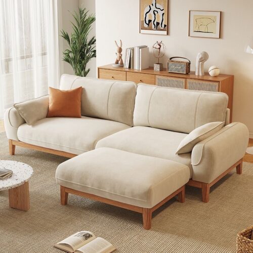 QONKA Nordic-style Oak Cloud Sofa, Cream-colored Straight-Line Design main product image 3