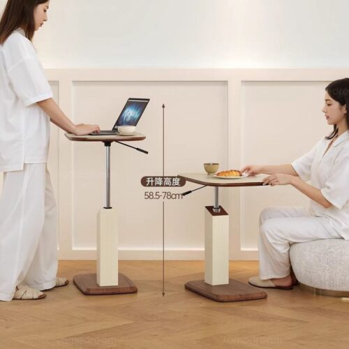 Modern Height Adjustable C‑Shaped Side Table, Leather&  Wooden Top Sofa End Table - Bedside table - QONKA HOME