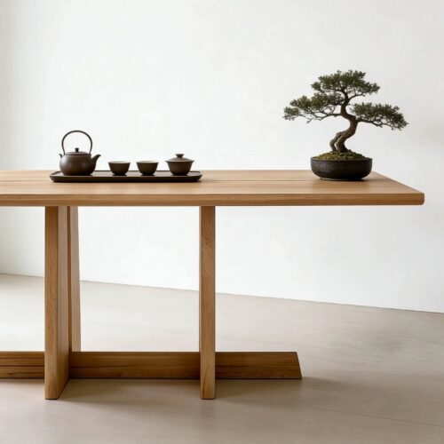 Minimalist Solid Wood Dining Table Rectangular Dinner Table, Available in Ash / Red Oak / Cherry Wood for Dining Room Tea ...