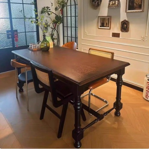 Vintage Rectangular Solid Wood Dining Table, Ash / Pine Wood Available, European Antique Style Dining Table for Home Dinin...