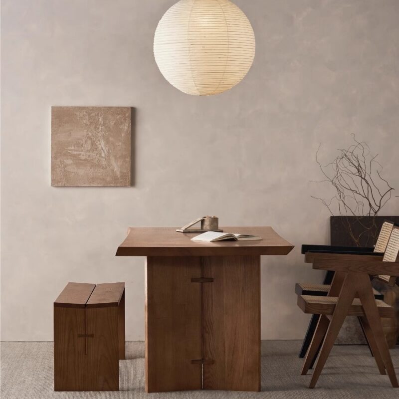Solid Wood Dining Table, Pine / Ash Wood Minimalist Rectangular Dining Table for Home Dining Room