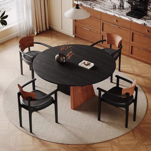 Round Solid Wood Dining Table, Pine / Ash Wood Artistic Spliced Base Dining Table for Home Dining Room - Dining table - QO...