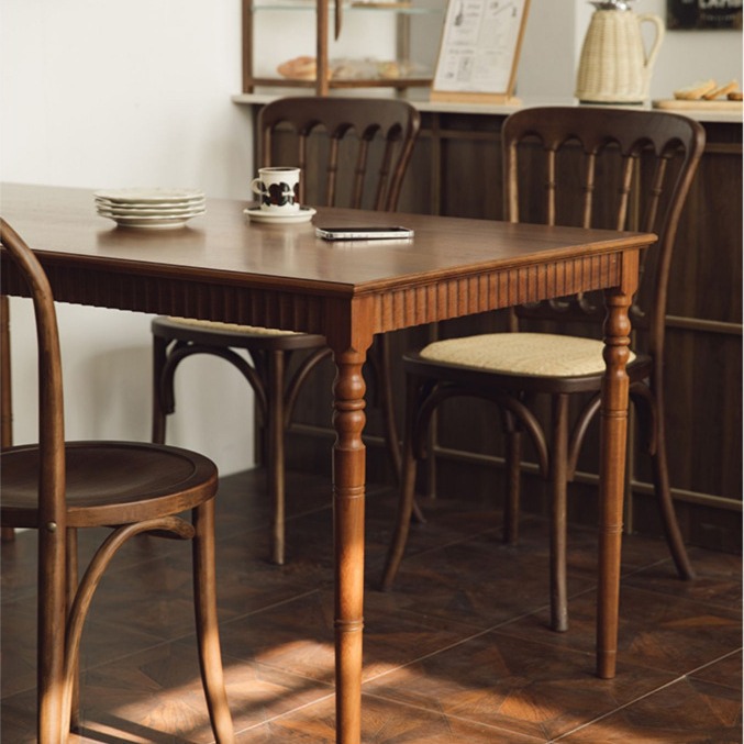Vintage Rectangular Solid Wood Dining Table, Pine / Ash Wood Turned‑Leg Dining Table for Dining Room