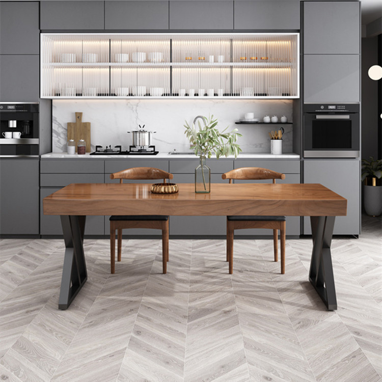 Solid Wood Dining Table, Pine Tabletop With X‑Shape Metal Iron Base Rectangular Live‑Edge Dining Table