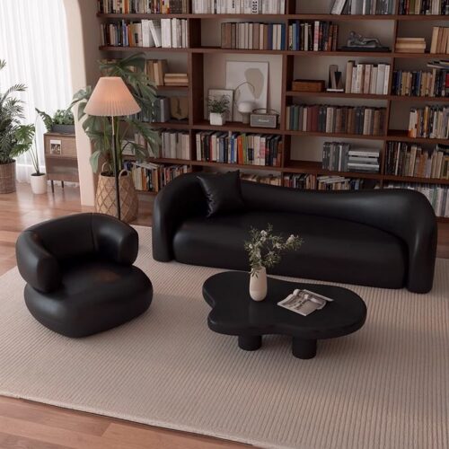 Italian-style Leather Sofa in Black, Vintage and Minimalist - Living room furniture - QONKA HOME