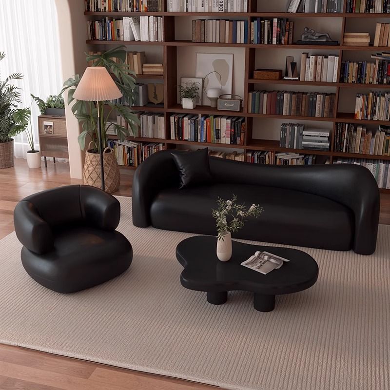 Italian-style Leather Sofa in Black, Vintage and Minimalist