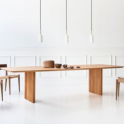 Rectangular Solid Wood Dining Table, Pine / Ash Wood Fluted Panel Base Modern Dining Table - Dining table - QONKA HOME