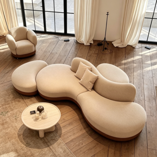 Nordic Minimalist, Retro, and Wabi-Sabi Styles; Curved Sofa - Living room furniture - QONKA HOME