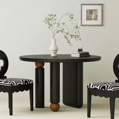 Round Solid Wood Dining Table with Ball Decor, Pine & Ash Wood Dining Table for Home Dining Room - Dining table - QON...
