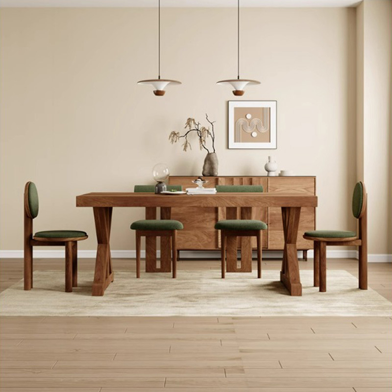 Solid Pine Wood Rectangular Dining Table, Rustic Farmhouse Style Dining Table for Home Dining Room